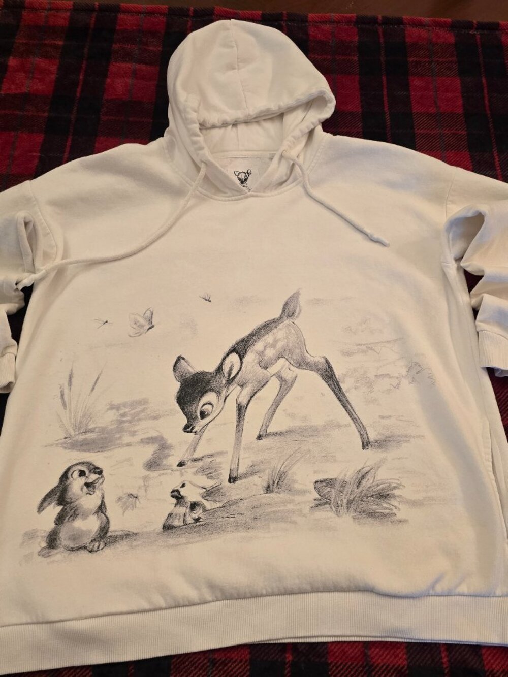 Disney x C&A Bambi Pencil Sketch Graphic Hoodie Sweatshirt Off White Medium